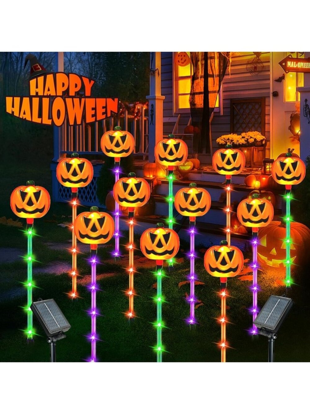 12 Pack Waterproof Solar Pumpkin Lights for Outdoor Halloween Decor & Party